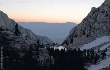  ?? ?? Dawn over Lone Pine Lake, about 4km into the hike up Mount Whitney, California, in July last year.