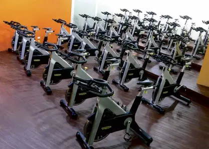  ??  ?? High intensity workout classes are regularly conducted at the Aero Cycling Room.