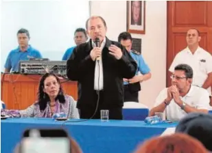  ?? REUTERS ?? Ortega toma la palabra en la mesa de diálogo abierta ayer