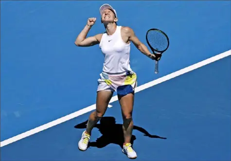  ?? Associated Press ?? Simona Halep advanced to the Australian Open semifinals with a 6-1, 6-1 win Tuesday against Anett Kontaveit in Melbourne.