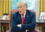  ?? — Reuters ?? US President Trump answers questions during interview with Reuters in the Oval Office of the White House in Washington.