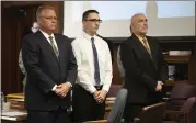  ?? J. SCOTT PARK — JACKSON CITIZEN PATRIOT VIA AP ?? Paul Bellar, middle, appears before Jackson County Circuit Court Judge Thomas Wilson for trial in Jackson, Mich.