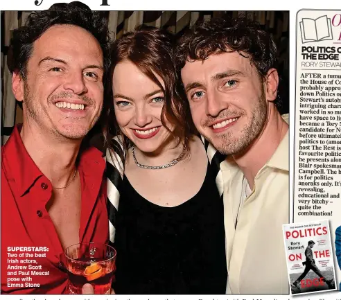  ?? ?? SuperStarS: Two of the best Irish actors, Andrew Scott and Paul Mescal pose with
Emma Stone