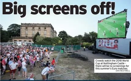  ?? DAN WESTWELL ?? Crowds watch the 2018 World Cup at Nottingham Castle – there will be no screenings for this summer’s Euro matches