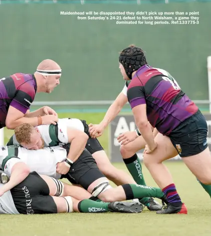  ??  ?? Maidenhead will be disappoint­ed they didn't pick up more than a point from Saturday's 24-21 defeat to North Walsham, a game they
dominated for long periods. Ref:133775-3