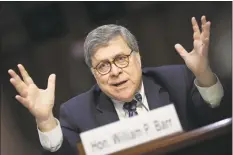  ?? Chip Somodevill­a / Getty Images ?? Attorney General nominee William Barr testifies before the Senate Judiciary Committee during his confirmati­on hearing on Tuesday.