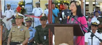  ??  ?? Zamboanga City Mayor Maria Isabelle Salazar with Rear Admiral Rene Medina, commander of the naval forces in Western Mindanao, and Rear Admiral Rommel Jude Ong and other officials during the activation of a new naval station in Rio Hondo village (Photo by Kathy Wee Sit)