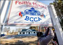  ?? PHOTO PROVIDED ?? The sign for the Faith’s House childcare center is installed at Saratoga Race Course.