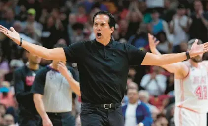  ?? WILFREDO LEE/AP ?? Saturday night’s victory over the Hawks was an example of Erik Spoelstra making the playing time work with the Heat’s rotation.