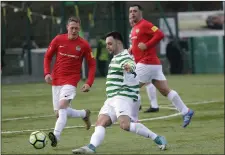  ??  ?? Action from the Greystones United v Ireland Legends clash.