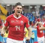  ?? Reuters ?? Switzerlan­d’s Steven Zuber celebrates after scoring the equaliser in their Group E opener against favourites Brazil at Rostov Arena yesterday.