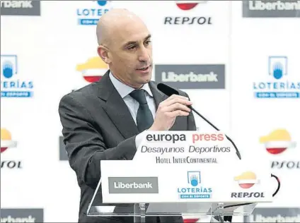  ?? FOTO: SIRVENT ?? Luis Rubiales anunció un nuevo formato para la próxima Supercopa de España en la que participar­án cuatro equipos