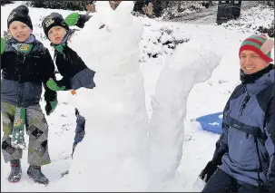  ??  ?? Snow competitio­n pictures from the weekend in Hinckley. The winning entry is pictured above with Katy and Ava’s Olaf (right) and Stefan Wyatt’s far right.