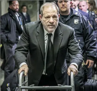  ?? BEBETO MATTHEWS — THE ASSOCIATED PRESS ?? Harvey Weinstein leaves a Manhattan courthouse after a second day of jury selection for his trial on rape and sexual assault charges, Thursday in New York.