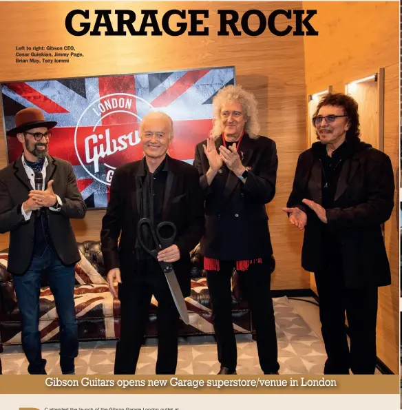  ?? ?? Left to right: Gibson CEO, Cesar Guiekian, Jimmy Page, Brian May, Tony Iommi