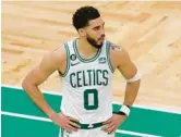  ?? MICHAEL DWYER/AP ?? Jayson Tatum and the Celtics fell to .500 at home in this year’s playoffs after Wednesday’s 123-116 loss to the Heat in the Eastern Conference finals opener.