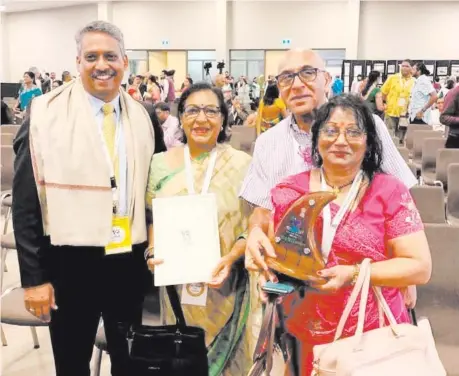  ?? ?? Raj Dhanlall, Usha Shukla, Devan Shukla and Champa Bositsumun­e at the World Hindi Conference, in Nadi, Fiji.