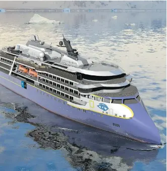  ?? LINDBLAD EXPEDITION­S- NATIONAL GEOGRAPHIC ?? Lindblad Expedition­s-National Geographic’s first purpose-built polar expedition ship will feature a bow designed for greater fuel efficiency and guest comfort in rough seas.