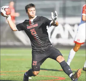  ?? University of Hartford / Contribute­d photo ?? Hartford senior goalkeeper Jimmy Slayton of Wethersfie­ld had eight saves in consecutiv­e shutout victories.