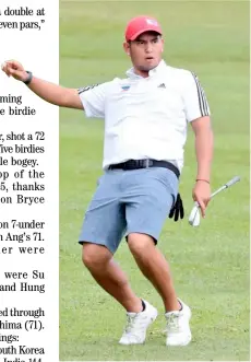  ?? PHOTOGRAPH BY JOEY SANCHEZ MENDOZA FOR THE DAILY TRIBUNE @tribunephl_joey ?? KRISTOFFER Arevalo fires a two-under par 70 to forge a tie at the sixth spot of the 29th Nomura Cup.