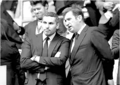  ??  ?? Manchester City chairman Khaldoon Al Mubarak (left) with CEO Ferran Soriano in the stands during a Premier League match at the Etihad Stadium, Manchester, Britain.