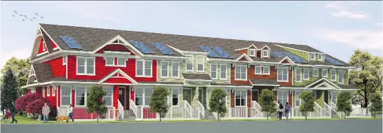  ?? AVALON MASTER BUILDER ?? Rooftop solar panels are expected to cut utility bills in Avalon’s new townhouse developmen­t in Cranston. Sales begin Aug. 8.