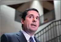  ?? The Associated Press ?? RUSSIA INVESTIGAT­ION: House Intelligen­ce Committee Chairman Devin Nunes, R-Calif., speaks to reporters Friday on Capitol Hill in Washington.