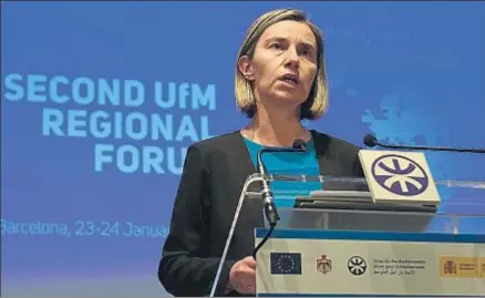  ?? LLUIS GENE / AFP ?? Federica Mogherini participó ayer en el segundo foro regional de la Unión por el Mediterrán­eo