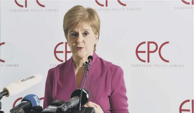  ??  ?? 0 Nicola Sturgeon yesterday told the European Policy Centre in Brussels that Scotland would maintain ‘close links’ with the EU and ‘keep pace’ with regulatory standards