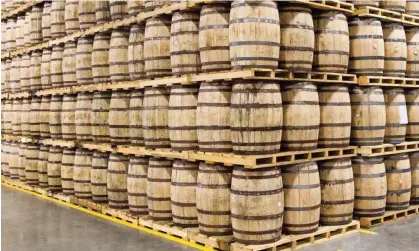  ?? Photograph: Erik Schelzig/AP ?? Barrels of whisky stored at a Diageo warehouse in Tennessee.