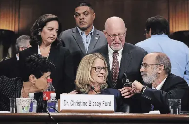  ?? WIN MCNAMEE GETTY IMAGES ?? Christine Blasey Ford, centre, and her attorneys Debra Katz, left, and Michael Bromwich take a break from testifying.