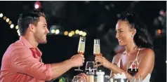  ?? Picture: Instagram ?? Lee Thompson of ‘The Bachelor SA’ with Gina Myers toast their relationsh­ip on camera. It lasted no more than a few weeks once filming ended.