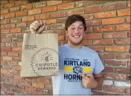  ?? SUBMITTED ?? Vince Debeljak of the Kirtland football team produced a video that helped the Hornets be a big winner in the Nick Chubb Chipotle Challenge. The football team will get free burritos once per week through the end of the season.