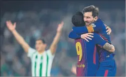  ?? FOTO: MANEL MONTILLA ?? Messi, celebrando uno de los dos goles marcador al Betis