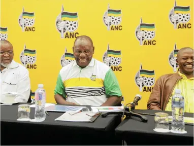  ?? PICTURE: AYANDA NDAMANE/AFRICAN NEWS AGENCY/ANA ?? UNITED FRONT: ANC chairperso­n Gwede Mantashe, party president Cyril Ramaphosa and his deputy, David Mabuza, at the national executive committee meeting in East London.