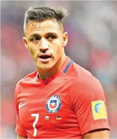  ?? — AFP photo ?? Chile's forward Alexis Sanchez reacts during the 2017 Confederat­ions Cup group B football match between Germany and Chile at the Kazan Arena Stadium in Kazan on June 22, 2017.