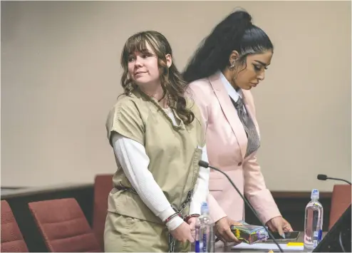  ?? EDDIE MOORE-POOL / GETTY IMAGES ?? Hannah Gutierrez-reed, left, seen with paralegal Carmella Sisneros, was sentenced to 18 months in prison on Monday in Santa Fe, N.M., for the fatal shooting of Halyna Hutchins on the set of the western film Rust in 2021.