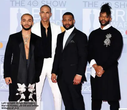  ??  ?? Left to right: Aston Merrygold, Marvin Humes, JB Gill and Oritse Williams of JLS