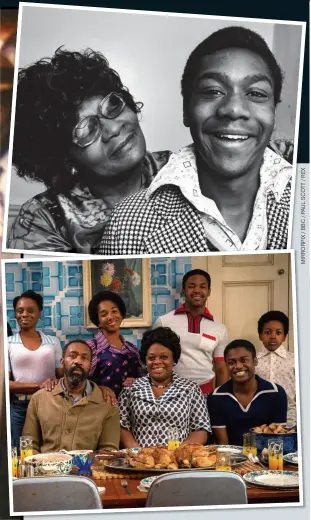  ??  ?? FANTASY FAMILY: Lenny on TV as Samson Fearon, a character based on Winston Henry, who brought him up. Above: With beloved mother Winnie in 1975