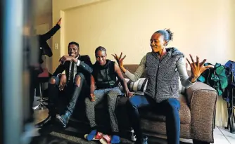  ?? Picture: MOELETSI MABE ?? HAPPY DAYS: Actor Aaron Moloisi, Paralympic wheelchair tennis player Kgothatso Montjane and Caster Semenya’s wife, Violet Raseboya, watch the women’s 800m heats at the Rio Olympics on Wednesday, in which Semenya won in 1min 59.31sec to advance to...