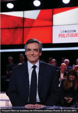  ??  ?? François Fillon sur le plateau de L'émission politique (France 2), 23 mars 2017.