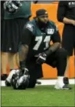  ?? CHRIS SZAGOLA — THE ASSOCIATED PRESS ?? Veteran tackle Jason Peters has adapted to different schemes and techniques over the years at Eagles’ training camp, and with new coach Doug Pederson in charge the 34-year-old proclaimed himself to be “ready to go.”