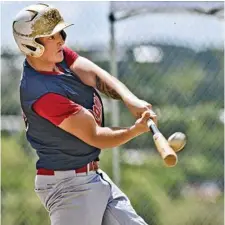  ?? PHOTO: NEV MADSEN ?? TOP SCORE: Nicholas Davis hits one of two home runs for Toowoomba Rangers.