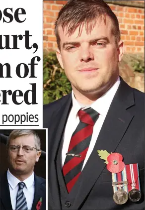  ??  ?? Thugs and their poppies: Hood (left) and Wareham
Commended for bravery: Mark Kershaw