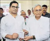  ?? PTI ?? Political strategist Prashant Kishor with Bihar chief minister and Janata Dal (United) president Nitish Kumar in Patna on Sunday.