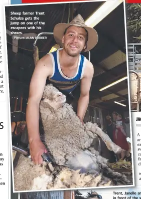  ?? Picture: ALAN BARBER ?? Sheep farmer Trent Schulze gets the jump on one of the escapees with his shears.