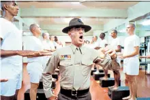  ??  ?? Ermey on the set of Full Metal Jacket: he came up with a lot of his dialogue himself, ‘specifical­ly the insult stuff ’