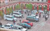  ??  ?? A view of Arya School in Ludhiana where Jimmy Shergill (right) was shooting for a web series.
HT PHOTO