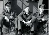  ??  ?? Ronald Lewis ‘Lew’ Fiddick (left) together with 20-yearold pilot Harold Sherman Peabody (right) and 22-year-old navigator James Harrington Doe (centre), fellow aircrew from the RAF’S 622 Squadron