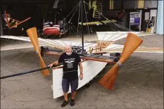  ?? Ned Gerard / Hearst Connecticu­t Media ?? Andy Kosch stands next to his replica of Gustave Whitehead’s No. 21 “Condor” plane, which will be shown during Whitehead Weekend.